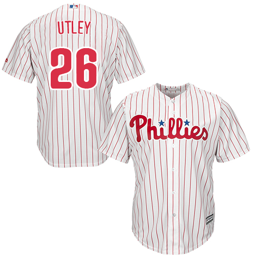 Phillies #26 Chase Utley Stitched White Red Strip Youth MLB Jersey - Click Image to Close